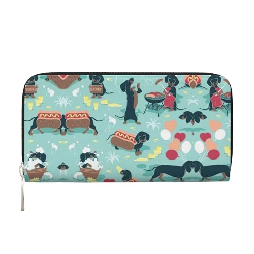 YANYU Hot Dogs und Limonade Print Leder Handbrieftasche Clutch für Damen Freizeit und Reisen alle Gelegenheiten Geldbörse, Schwarz, Einheitsgröße, Kunst von YANYU