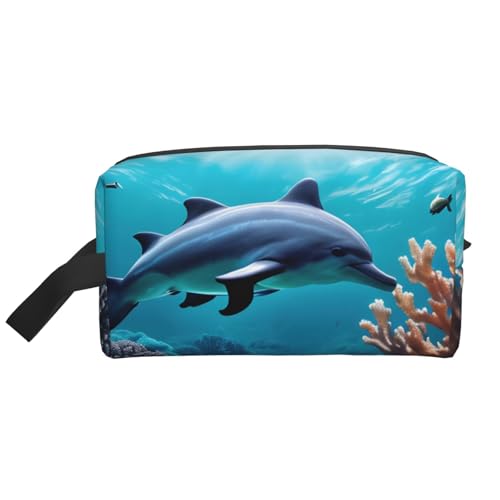 YANYU Kulturbeutel mit Reißverschluss, Motiv: Delfine, Korallendruck, mit Reißverschluss, mit Griffen, tragbarer Kosmetik-Organizer, Weiss/opulenter Garten, Einheitsgröße von YANYU