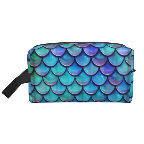 YANYU Kulturbeutel mit Reißverschluss, mit Griffen, Motiv: Meerjungfrau, Fischschuppen-Druck, tragbarer Kosmetik-Organizer, Weiss/opulenter Garten, Einheitsgröße von YANYU