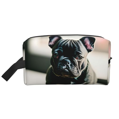 YANYU Kulturbeutel mit Reißverschluss und Griffen, Motiv: Französische Bulldogge, tragbarer Kosmetik-Organizer, Weiss/opulenter Garten, Einheitsgröße von YANYU