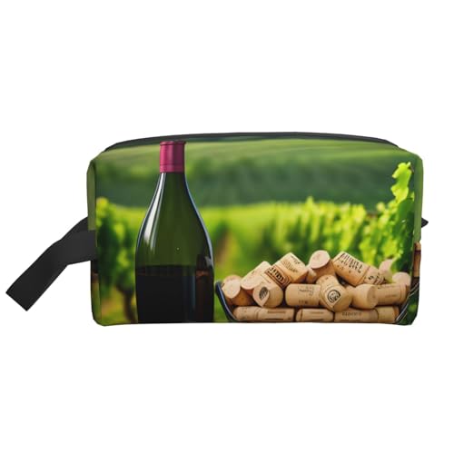 YANYU Kulturbeutel mit Weinflaschenkorken und Traubendruck, mit Reißverschluss, Aufbewahrungstaschen mit Griffen, tragbarer Kosmetik-Organizer, Weiss/opulenter Garten, Einheitsgröße von YANYU
