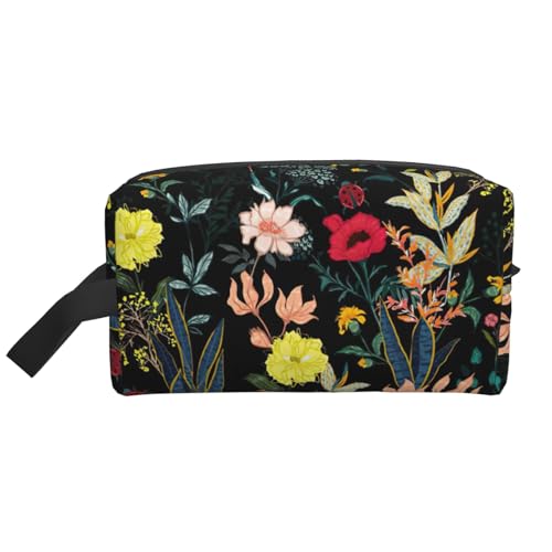 YANYU Kulturbeutel mit buntem Boho-Blumendruck, mit Reißverschluss, Aufbewahrungstasche mit Griffen, tragbarer Kosmetik-Organizer, Weiss/opulenter Garten, Einheitsgröße von YANYU