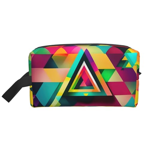 YANYU Kulturbeutel mit buntem Dreiecksmuster, Reise-Kulturbeutel, mit Reißverschluss, mit Griffen, tragbarer Kosmetik-Organizer, Weiss/opulenter Garten, Einheitsgröße von YANYU