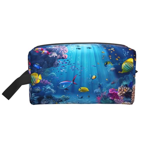 YANYU Kulturbeutel mit buntem Ozean-Motiv, mit Reißverschluss, Aufbewahrungstasche mit Griffen, tragbarer Kosmetik-Organizer, Weiss/opulenter Garten, Einheitsgröße von YANYU