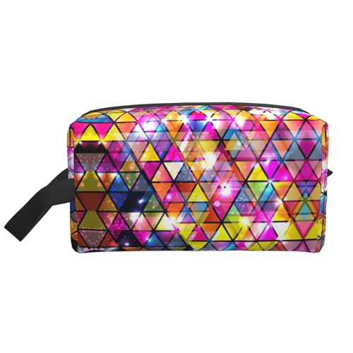 YANYU Kulturbeutel mit buntem geometrischem Dreiecksdruck, mit Reißverschluss, Aufbewahrungstasche mit Griffen, tragbarer Kosmetik-Organizer, Weiss/opulenter Garten, Einheitsgröße von YANYU