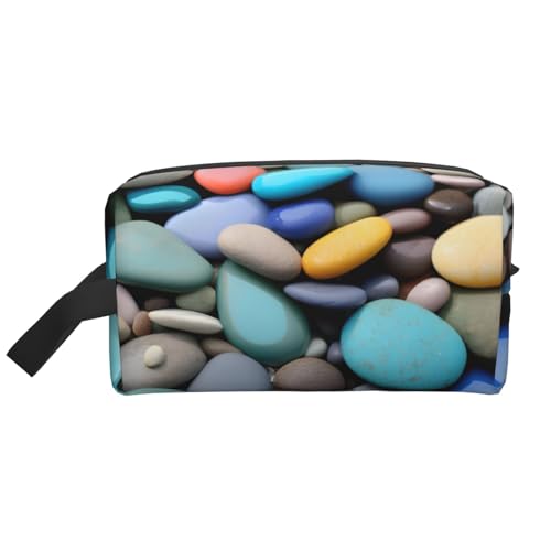 YANYU Kulturbeutel mit farbigem Kieselstein-Druck, mit Reißverschluss, Aufbewahrungstasche mit Griffen, tragbarer Kosmetik-Organizer, Weiss/opulenter Garten, Einheitsgröße von YANYU