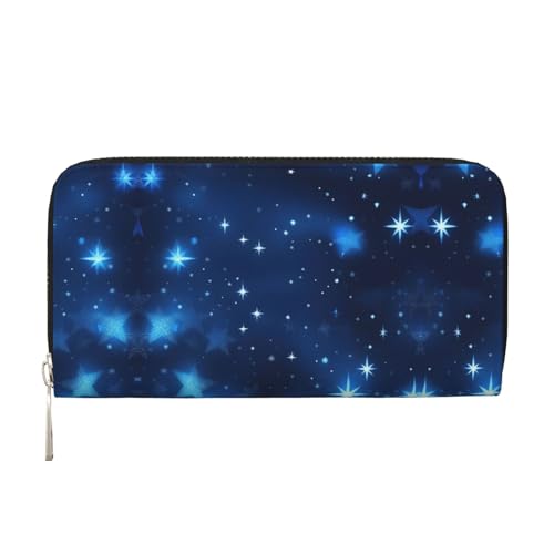 YANYU Leder-Handbrieftasche, Clutch, für Damen, für Freizeit und Reisen, für alle Gelegenheiten, Blau mit leuchtenden Sternen, Schwarz, Einheitsgröße, Kunst von YANYU