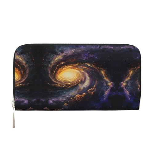 YANYU Leder-Handgeldbörse mit Galaxie-Aufdruck, Clutch, für Damen, Freizeit und Reisen, für alle Gelegenheiten, Schwarz, Einheitsgröße, Kunst von YANYU