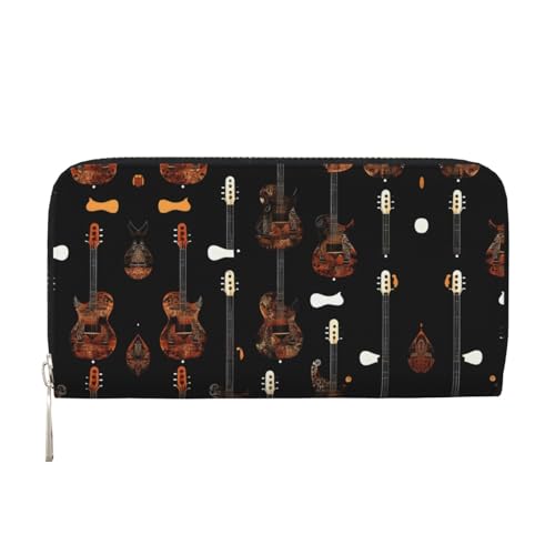 YANYU Leder-Handgeldbörse mit Kunst-Gitarren-Motiv, für Damen, Freizeit und Reisen, für alle Anlässe, Schwarz, Einheitsgröße, Kunst von YANYU