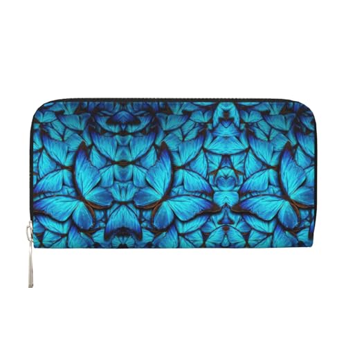 YANYU Many Blue Butterfly Print Leather Hand Wallet Clutch for Women Casual and Travel Use All Occasions Wallet, Black, One Size, Art, Schwarz, One Size, Kunst von YANYU