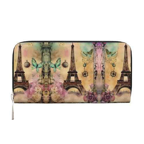 YANYU Paris Eiffelturm-Druck, Leder-Handgeldbörse, Clutch für Damen, Freizeit und Reisen, für alle Anlässe, Schwarz, Einheitsgröße, Kunst von YANYU