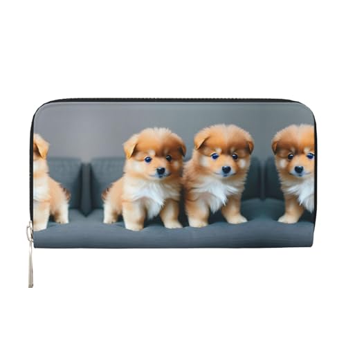 YANYU Pomeranians Puppies and Point 1 Print Leather Hand Wallet Clutch for Women Casual and Travel Use All Occasions Wallet, Schwarz, Einheitsgröße, Kunst von YANYU