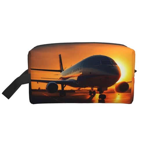 YANYU Reise-Kulturbeutel, Flugzeug bei Sonnenuntergang, mit Reißverschluss, Aufbewahrungstaschen mit Griffen, tragbarer Kosmetik-Organizer, Weiss/opulenter Garten, Einheitsgröße von YANYU