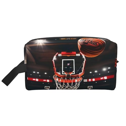 YANYU Reise-Kulturbeutel mit Basketball-Druck, mit Reißverschluss, mit Griffen, tragbarer Kosmetik-Organizer, Weiss/opulenter Garten, Einheitsgröße von YANYU