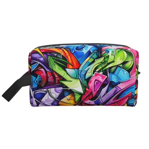 YANYU Reise-Kulturbeutel mit Graffiti-Motiv, mit Reißverschluss, Aufbewahrungstaschen mit Griffen, tragbarer Kosmetik-Organizer, Weiss/opulenter Garten, Einheitsgröße von YANYU