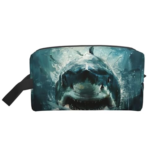 YANYU Reise-Kulturbeutel mit Hai-Aufdruck, mit Reißverschluss, Aufbewahrungstaschen mit Griffen, tragbarer Kosmetik-Organizer, Weiss/opulenter Garten, Einheitsgröße von YANYU