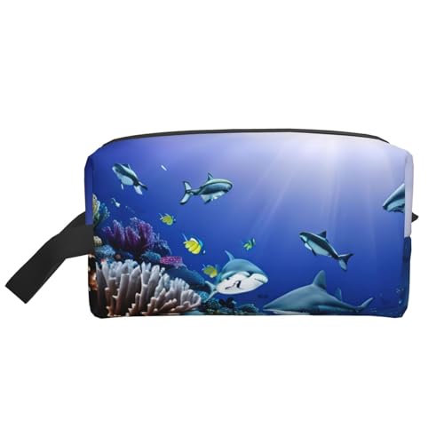 YANYU Reise-Kulturbeutel mit Hai-Motiv, mit Reißverschluss, mit Griffen, tragbarer Kosmetik-Organizer, Weiss/opulenter Garten, Einheitsgröße von YANYU