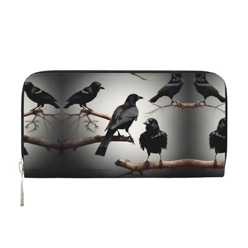 YANYU Schwarze Krähenvögel auf einem Ast, Leder-Handbrieftasche, Clutch für Damen, Freizeit und Reisen, für alle Anlässe, Schwarz, Einheitsgröße, Kunst von YANYU