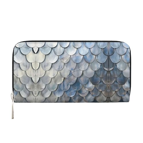 YANYU Silberfarbene Geldbörse mit Fischschuppen-Druck, Leder, für Damen, Freizeit und Reisen, für alle Anlässe, Schwarz, Einheitsgröße, Kunst von YANYU