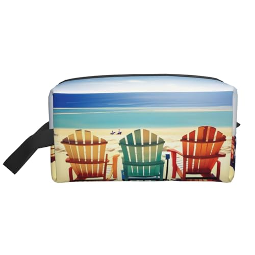 YANYU Strandszene mit Stühlen, Reise-Kulturbeutel, mit Reißverschluss, Aufbewahrungstaschen mit Griffen, tragbarer Kosmetik-Organizer, Weiss/opulenter Garten, Einheitsgröße von YANYU