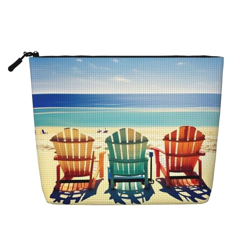 YANYU Strandszene mit Stühlen, einlagig, Make-up-Tasche, wasserdicht, Reise-Kosmetik-Organizer, großes Fassungsvermögen, Schwarz, Einheitsgröße von YANYU