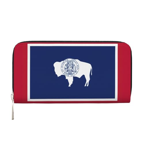 YANYU Wyoming Geldbörse mit Staatsflaggen-Druck, Leder, Handbrieftasche für Damen, Freizeit und Reisen, für alle Anlässe, Schwarz, Einheitsgröße, Kunst von YANYU