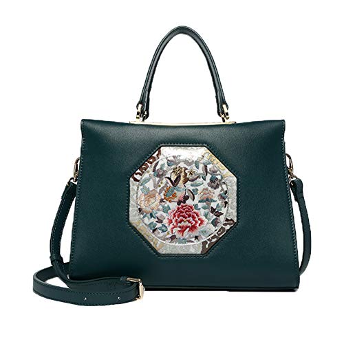 YANYUESHOP Chinesische bestickte Handtasche im Ethno-Stil, Damen-Umhängetasche aus Leder von YANYUESHOP