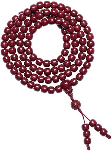 YANYUESHOP Tibetisch-buddhistische Gebetsperlen, 108 natürliche Zinnober-Rosenkranz-Halskette, Multi-Loop-Armband, Buddha-Fass-Mala-Rosenkranz für Meditationsgesänge von YANYUESHOP