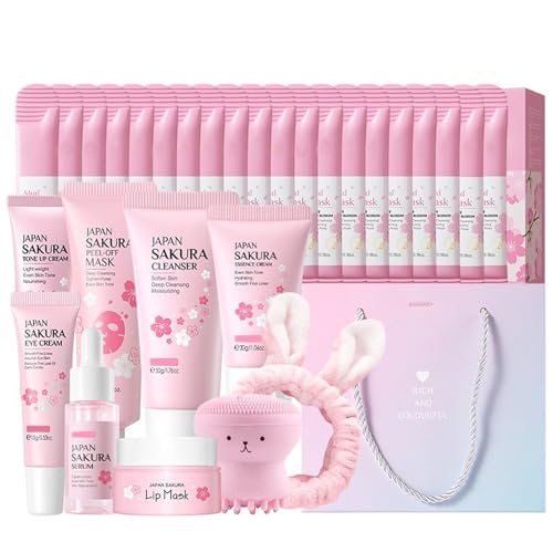 50pcs Sakura Hautpflege Sets Geschenke für Teenager Mädchen,Mädchen Hautpflege Set, Feuchtigkeit Kirschblüte Hautpflege Kit,Pamper Geschenk Set für Mädchen Frauen Mutter Tochter Geburtstag Weihnachten von YANZEFEI