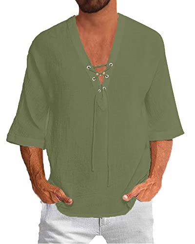 YAOBAOLE 3/4 Hemd Herren 3XL Kurzarm Herren Freizeithemd Sommerhemd Herren Armee grün 3XL von YAOBAOLE