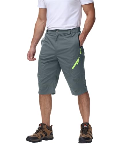 YAOBAOLE 3/4 Herren Wanderhose Kurz Atmungsaktiv Wandern Bermuda Kurze Stretch Radhose Herren Gefüttert Wasser- und Winddicht Hose Dunkelgrau 2XL von YAOBAOLE