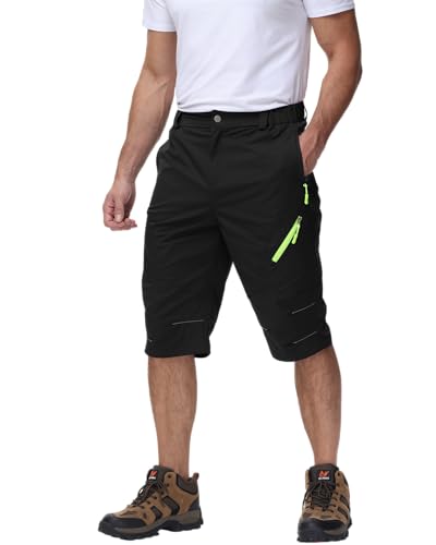 YAOBAOLE 3/4 Herren Wanderhose Kurz Herren Kurze 3/4 Hose Arbeitshosen Männer Kurz Trekkinghose mit Reißverschlusstasche Schwarz M von YAOBAOLE