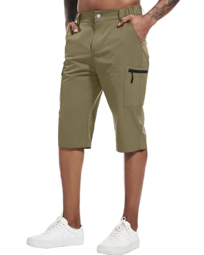 YAOBAOLE 3/4 Herren Wanderhose Kurz Sommer Shorts Herren 3/4 Kurze-Hosen-Herren Bermuda-Cargo-Outdoor-Shorts Chino Stretch Sommer Wandershorts Khaki L von YAOBAOLE