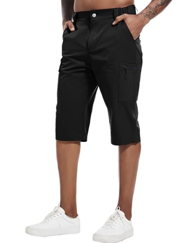 YAOBAOLE 3/4 Herren Wanderhose Kurz Sommer Shorts Herren Atmungsaktiv Trekkinghose 3/4 Kurze-Hosen-Herren Cargo-Outdoor-Shorts Schwarz L von YAOBAOLE