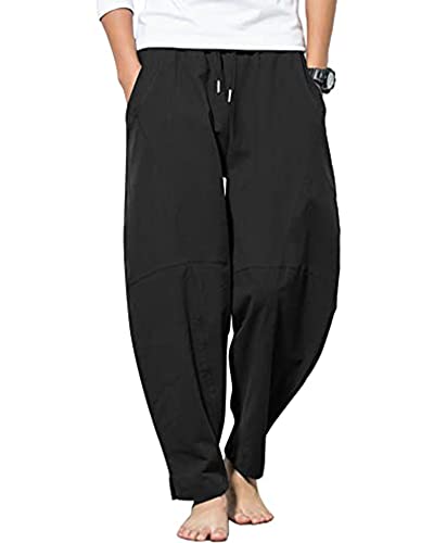 YAOBAOLE Baumwolle Freizeithose Männer Casual Strandhose Herren Sommerhose Herren Leicht Lang Schwarz M von YAOBAOLE