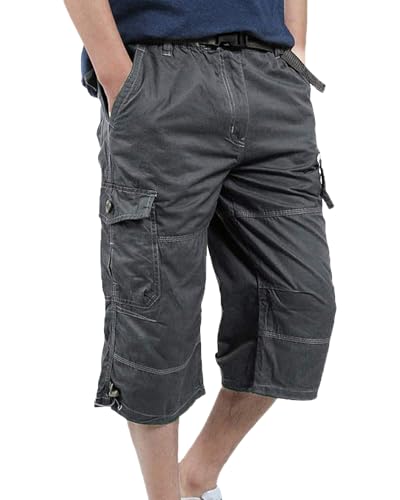 YAOBAOLE Cargo Hose Herren 3/4 Shorts Bermuda Freizeithose mit Reißverschluss Caprihose Wandern Angeln Baumwollhose Dunkelgrau L von YAOBAOLE
