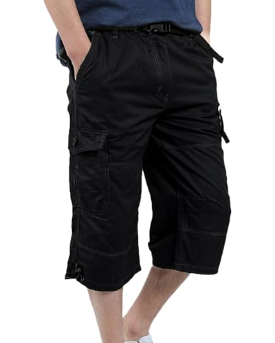 YAOBAOLE Cargohose Herren mit Gummizug Freizeithose Sommer Dreiviertel Cargo Shorts Bundeswehr Hose Männer Capri Pants Schwarz XL von YAOBAOLE