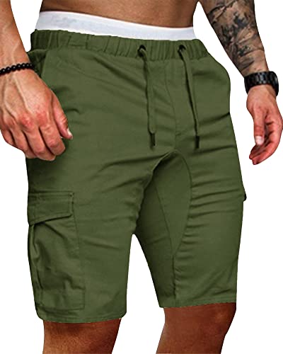 YAOBAOLE Cargohose Kurz Herren Sommer Cargo Shorts Herren Kurz Kurze Hosen Herren Bermuda Armeegrün M von YAOBAOLE