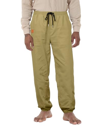 YAOBAOLE Chino Hose Herren Freizeithose Baumwolle Cargohose Herren Hose Jogginghose mit Kordelzug Casual Hose mit Taschen Khaki M von YAOBAOLE