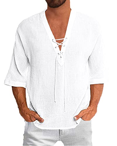 YAOBAOLE Freizeithemden für Herren Businesshemd Einfarbig Sommerhemden Herren Kurzarm Weiß 2XL von YAOBAOLE
