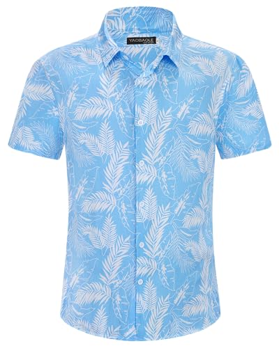 YAOBAOLE Hawaii-Hemd für Herren, kurzärmlig, aus Baumwolle, bedruckt, Kokospalme, Sommer, Urlaub, lässig, Strand, hellblau, M YAOBAOLE Hawaii-Hemd für Herren, kurzärmlig, aus Baumwolle, bedruckt, Kokospalme, Sommer, Urlaub, lässig, Strand, hellblau, M von YAOBAOLE