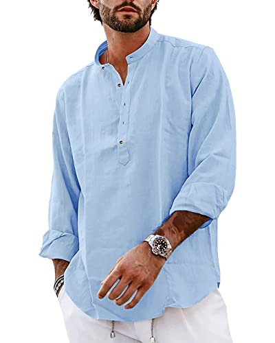 YAOBAOLE Hemd Herren Baumwolle Langarm Herren Freizeithemd Regular Fit Shirt Hellblau 3XL von YAOBAOLE