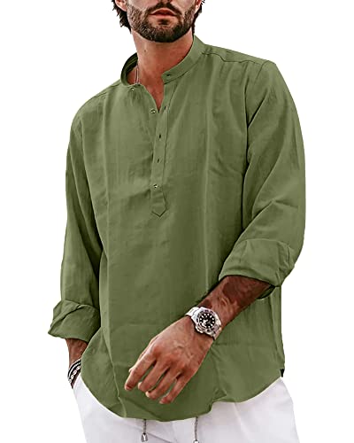 YAOBAOLE Hemd Herren Baumwolle Regular Fit Button-down Sommerhemd Freizeithemd Armeegrün 2XL von YAOBAOLE