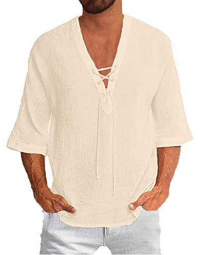 YAOBAOLE Hemd Herren Henley Shirt Mens Hemden für Männer Kurzarm Sommerhemd Herren Freizeithemd Khaki XL von YAOBAOLE