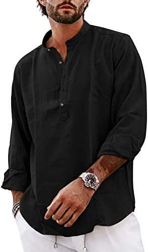 YAOBAOLE Hemd Herren Langarm Regular für Anzug, Business, Freizeit, Hochzeit,Strand Schwarz 3XL von YAOBAOLE