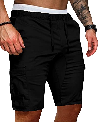 YAOBAOLE Herren Cargo Shorts Kurze Hose Bermuda Sommer Chino Kurze Hose Herren Schwarz 2XL von YAOBAOLE