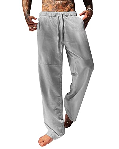 YAOBAOLE Herren Freizeit Hosen Herbst Leinen Herren Hose Regular Fit Leinenhose Herren Leicht Fit Hellgrau 3XL von YAOBAOLE