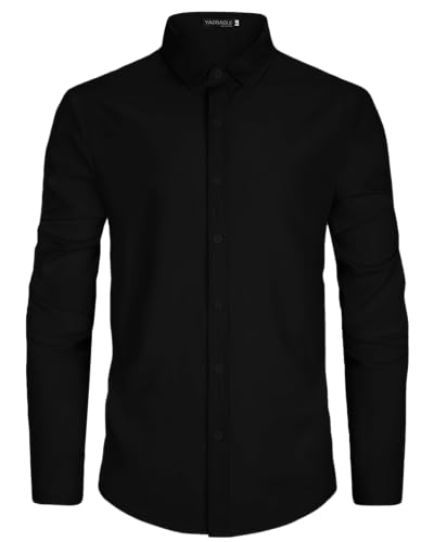 YAOBAOLE Herren Hemd Langarm Bügelfrei Business Hemd Button-Down Stretch Freizeithemd Unifarben Oberhemden Schwarz M von YAOBAOLE