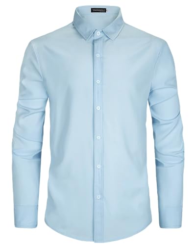 YAOBAOLE Herren Hemd Langarm Bügelleichtes Businesshemd Unifarben Stretch Langarm Männer Hochzeit Hemd Hellblau M von YAOBAOLE