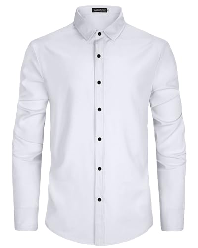 YAOBAOLE Herrenhemden Langarm Bügelfrei Button-Down Stretch Business Hemd Unifarben Stretch Männer Hemden Weiß XXL von YAOBAOLE